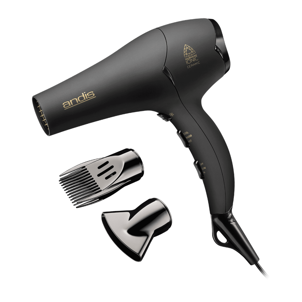 Andis Pro Dry Soft Grip Tourmaline Ceramic Hair Dryers, Black with Pick
