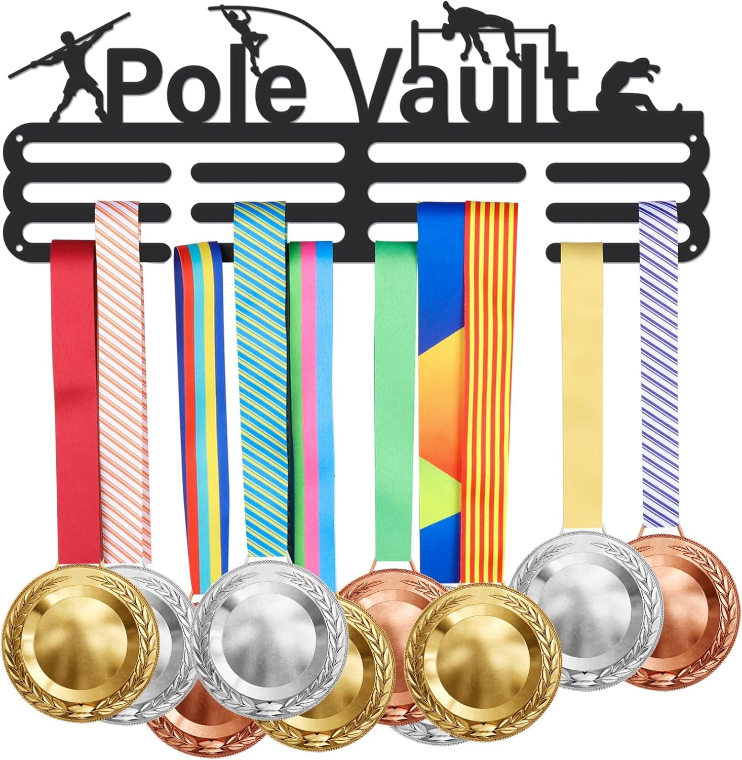 Fashion Iron Medal Hanger Holder Display Wall Rack with Screws 2 Line Word Track & Field Sports Themed Pattern 150x400mm