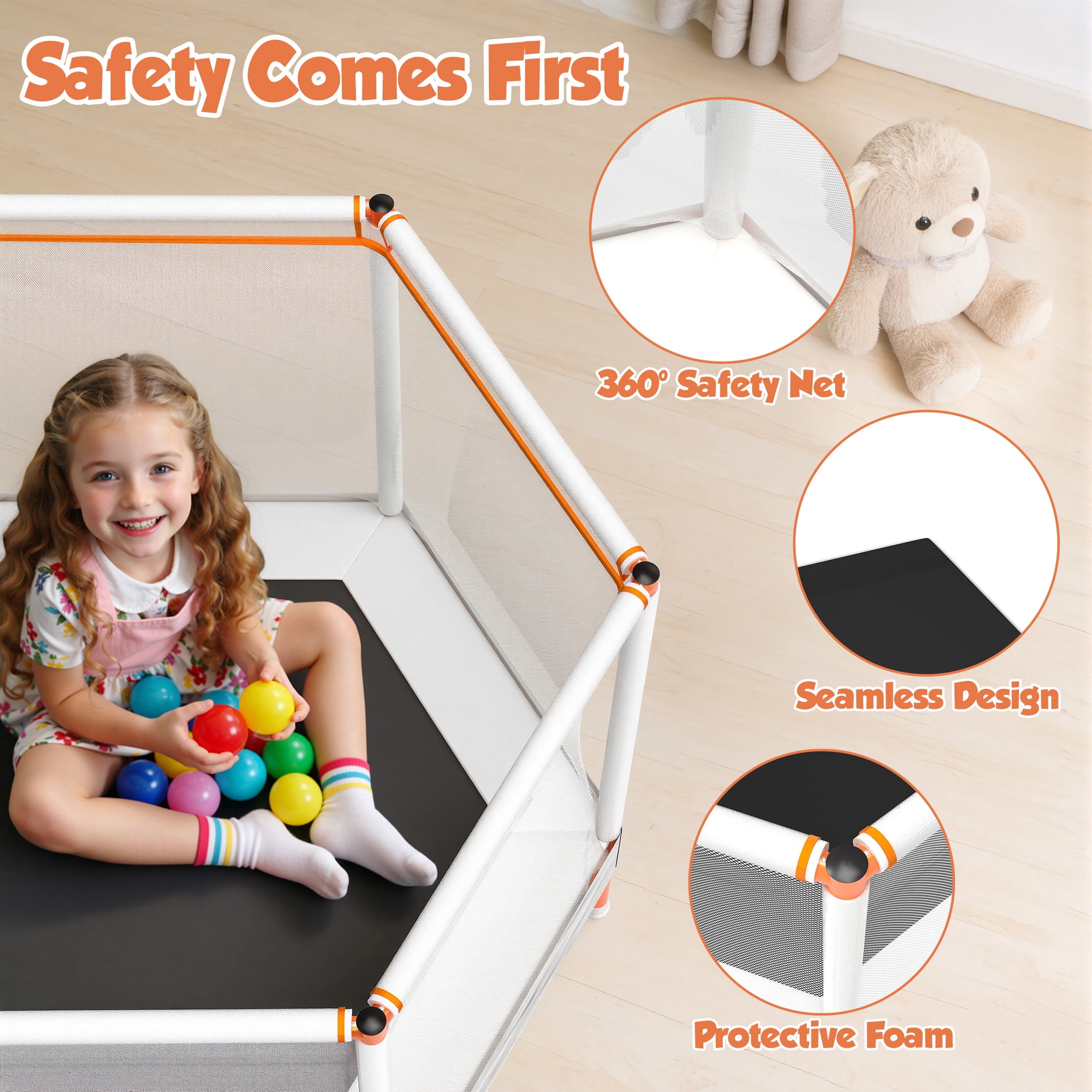 SHINPT 55'' Kids Trampoline with Safety Net, No-Gap Toddler Trampoline Indoor&Outdoor, Mini Trampoline for Kids Ages 3-8, 4.5FT Small Trampoline with Enclosure, Easy Assembly