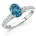 thumbnail image 2 of Gem Stone King 10K White Gold London Blue Topaz and White Lab Grown Diamond Engagement Ring for Women (1.68 Cttw, Oval 8X6MM, Gemstone November Birthstone, Size 8), 2 of 4