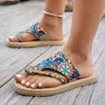 thumbnail image 4 of Rokment Ethnic Bohemian Flip Flops for Women 2026 Beach Summer Vintage Comfortable Platform Flat Walking Sandals Casual Flatform Dress Slip on Slides Slippers Blue Size 6, 4 of 8