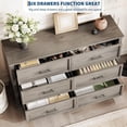 thumbnail image 3 of Grey 6 Drawer Dresser for Bedroom, Farmhouse 47.2" Wide Chest of Drawers with Metal Handles, Rustic Double Wood Dresser, Storage Dressers Organizer for Living Room, Nursery, 3 of 8