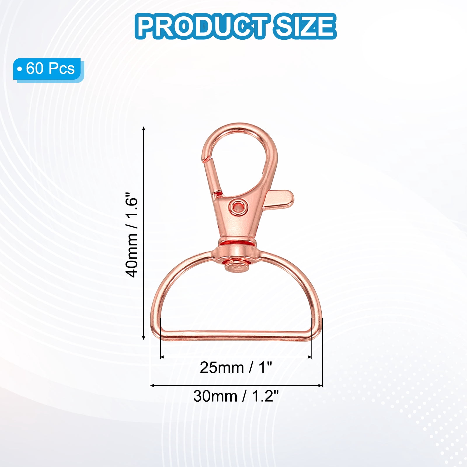 Uxcell 1 Inch 25 mm Swivel Lobster Clasp, 60 Pcs Metal Swivel Clasp Hooks Trigger Snap Clips Lanyard Claw Clasps with D Ring for Key Chain Making DIY Crafts Purse Hardware, Rose Gold