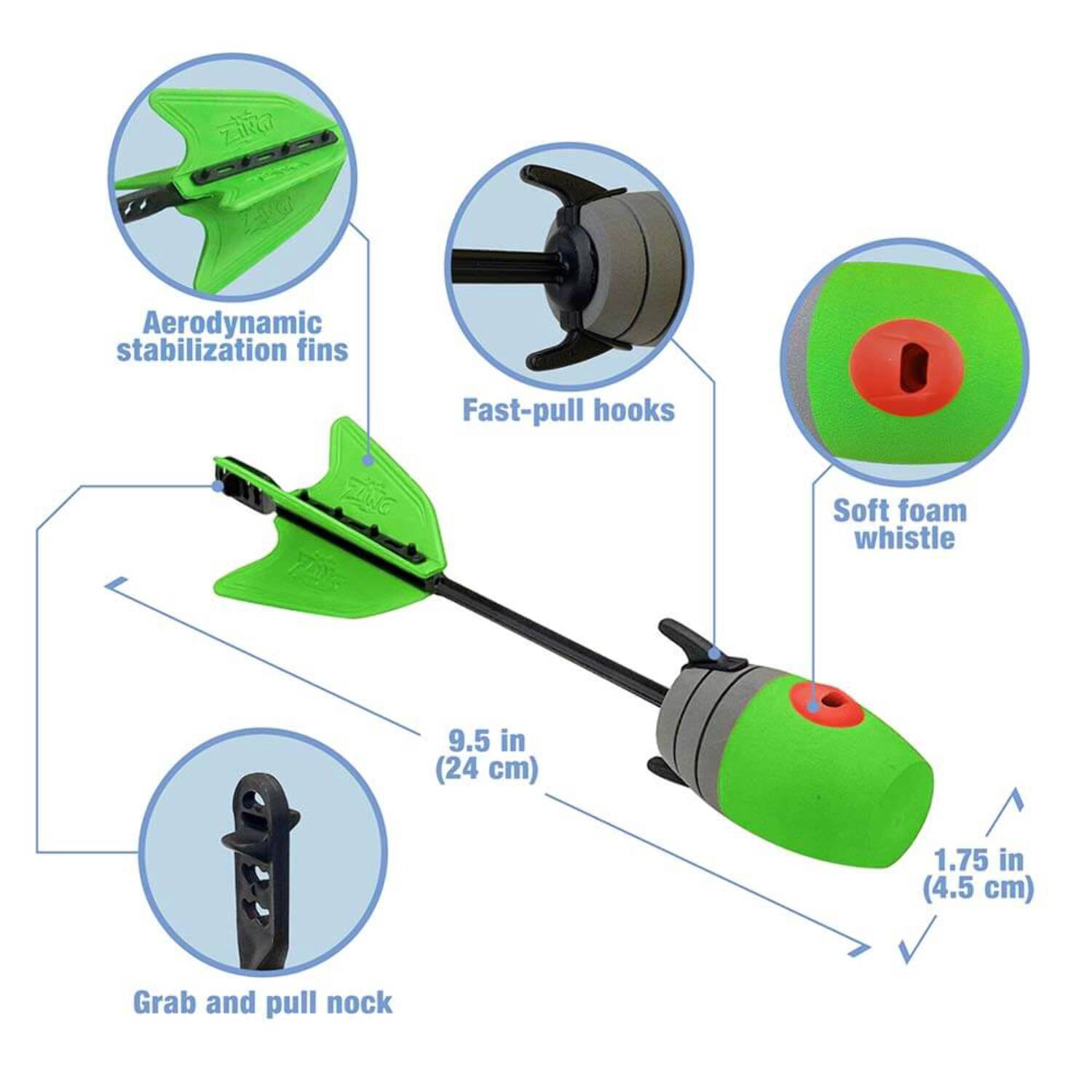 Zing Z-Ammo 10 Units Extra Bounce Back Whistle Arrow Refills (Green/Orange/Red)