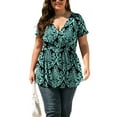 thumbnail image 3 of UVPLove Women's Plus Size V Neck Casual Knit T-shirts Short Sleeve Blouse & Top,F Black Green, L, 3 of 10