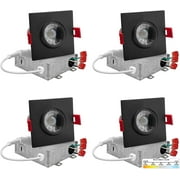 YUNWEN 3 Inch Square LED Gimbal Recessed Downlight, 4 Pack, Canless All-in-1 LED Light with 5 CCT Color Switch 2700K - 5000K, 8W, 600 Lumens, 120V, Dimmable, Black Square