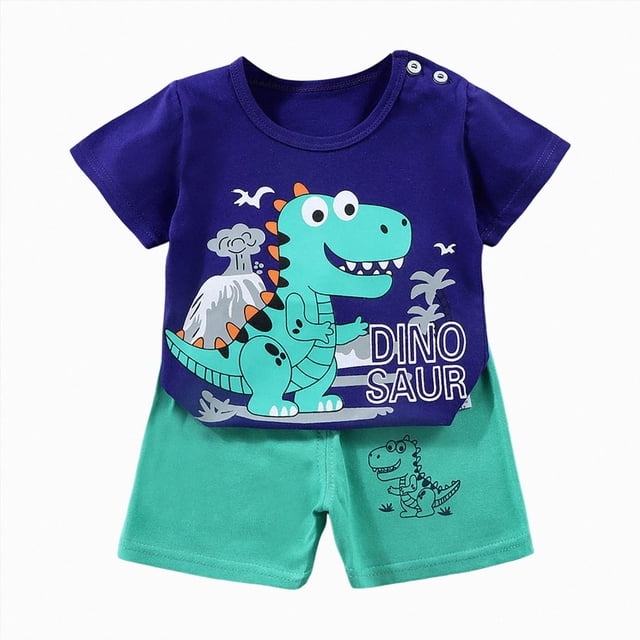 COMVALUE Toddler T-shirts Shorts 2 Pcs Short Set Summer Clothes Outfit (Dark Blue, 5-6 Years)