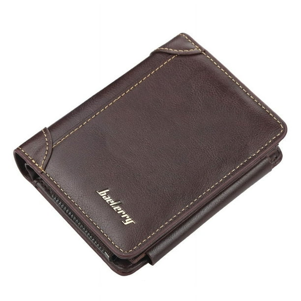 Cartera corta para hombre, con tres pliegues y cremallera, para múltiples tarjetas, tarjetero fino de moda para hombre