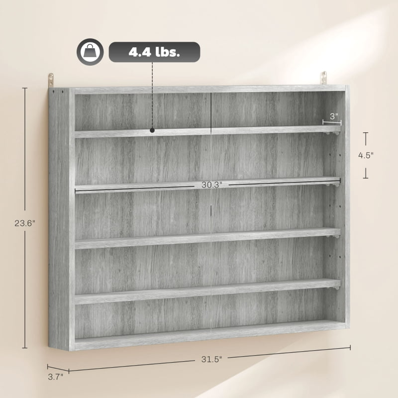 Alvantor in 5-Tier Wall Display Storage Cabinet with Glass Doors & Adjustable Shelves 31.5" x 3.7" x 23.6" White
