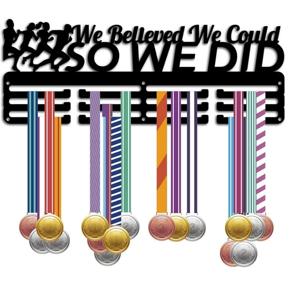 Medal Holder Display Hanger Rack Medal Wall Mount Frame Shelf Sports Medals Hanger Black Wall Decoration Medal Organizer Rack for Ribbon Soccer