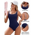 thumbnail image 4 of Women'S One-Piece Swimsuit Color Block Ribbed Sports Adjustable Strap High Cut Swimsuits Dark Blue M, 4 of 8