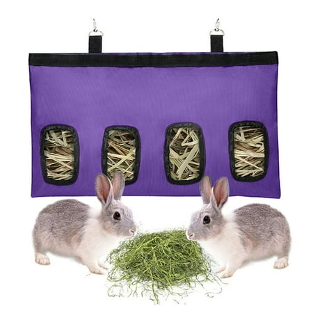 

Rabbit Hay Feeder Bunny Hay Bag for Rabbits 4 Holes Large Capacity Oxford Cloth Fabric Hanging Hay Feeder Bag for Small Animal，purple
