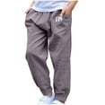 thumbnail image 2 of Domuza Boys Casual Cotton Linen Pants Girls Straight Leg Elastic Waist Loose Pants Wide Leg Solid Lightweight Trousers with Pocket Gray 130, 2 of 7