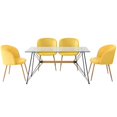 thumbnail image 1 of Comedor Completo con Mesa de Cristal y 4 Sillas Tapizadas en Terciopelo Mostaza ALTEREGO DESIGN, 1 of 3