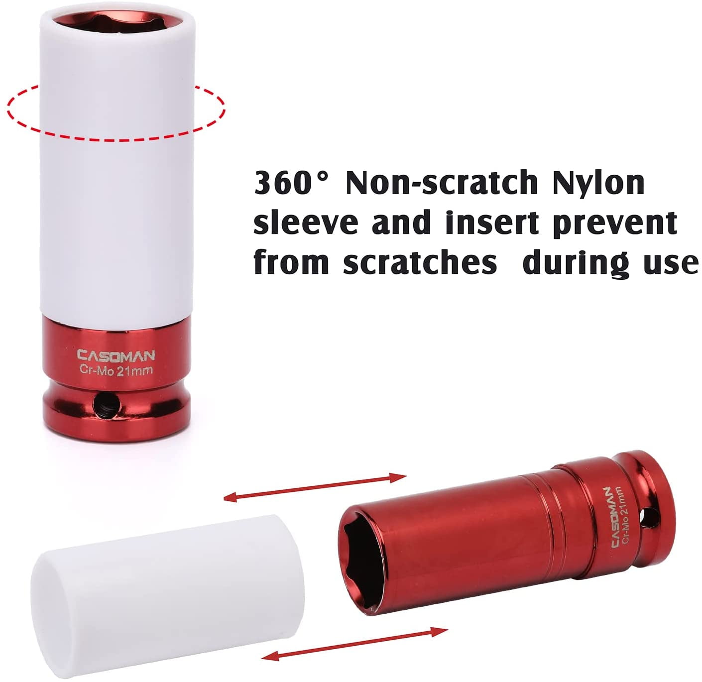 RGHJAR-1/2- Inch Drive Wheel Protector Impact Socket, 1/2" Thin Wall Deep Impact Socket Set Plastic Sleeve Lug Nut, 4 Pieces Set, 6 Point,Metric, 17mm,19mm,21mm,22mm