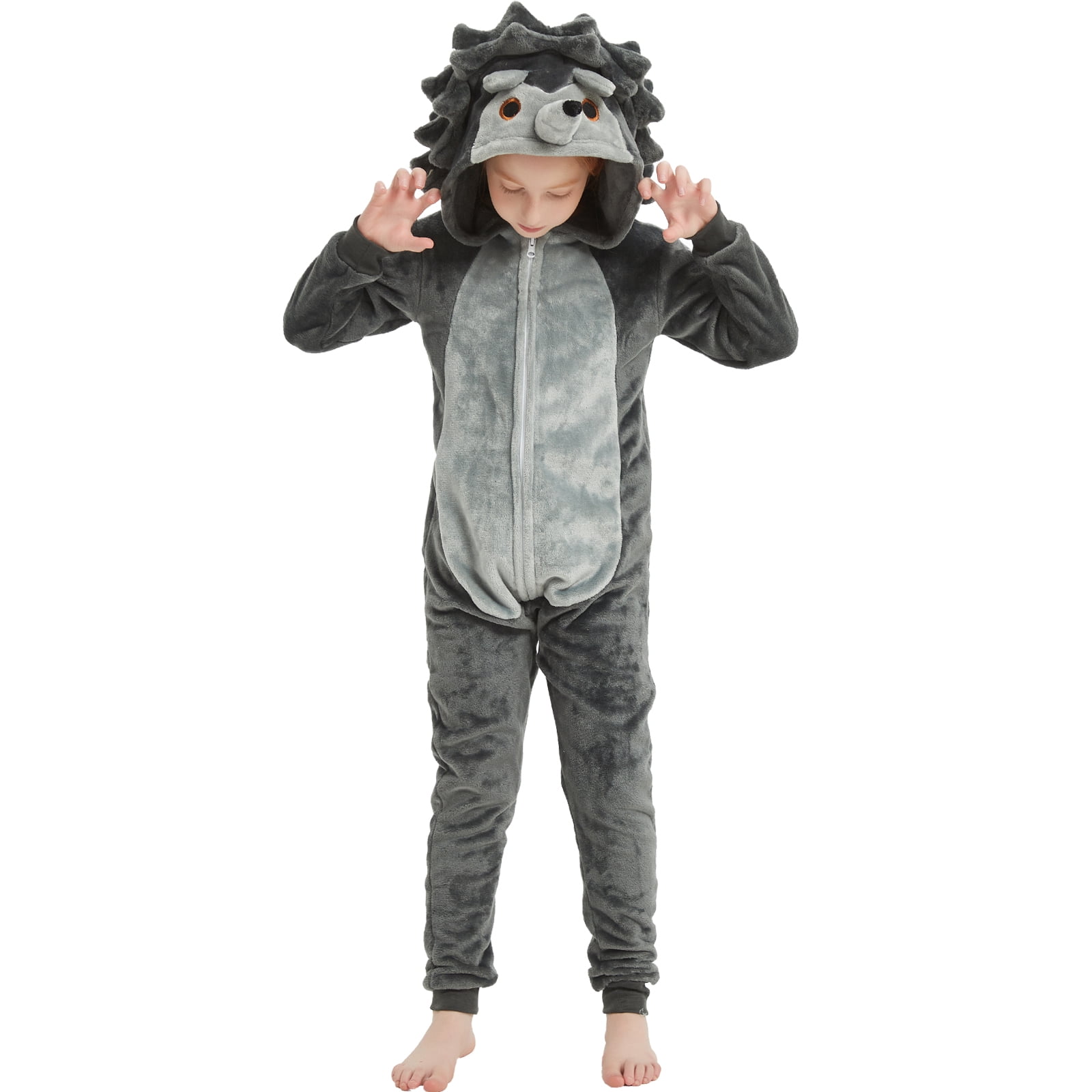 SWEETXIN Kids Hedgehog One-Piece Pajamas Halloween Snug Plush Costume Sleepwear Christmas Gifts for Girls Boys 12Years