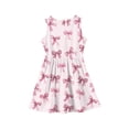 thumbnail image 5 of Grblisyd Girls Dress Summer Coquette Bow Print Sleeveless Ruched Crew Neck A Line Dress for Kids Casual 3-12 Y, 5 of 5