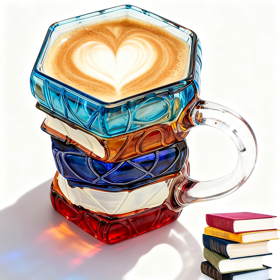 ACDANC Painted Book Mug - Novelty 3D Painted Glass Book Stack Coffee Cup 7 Oz for Women Who Love Books,Tea Cups with Handle Unique for Readers,Writers,Librarians Gift