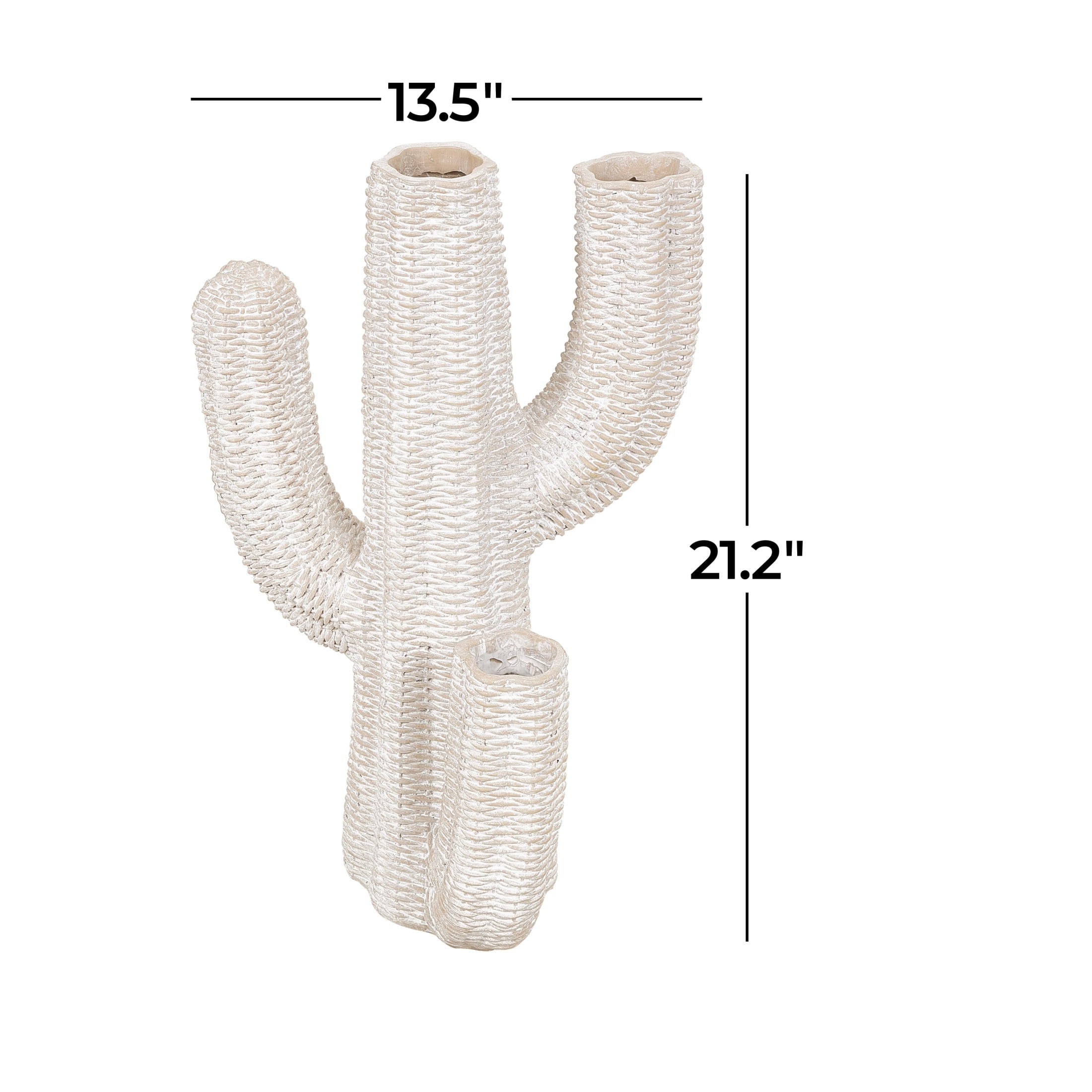 DecMode 14" x 21" Tall Textured Cream Resin Cactus Planter