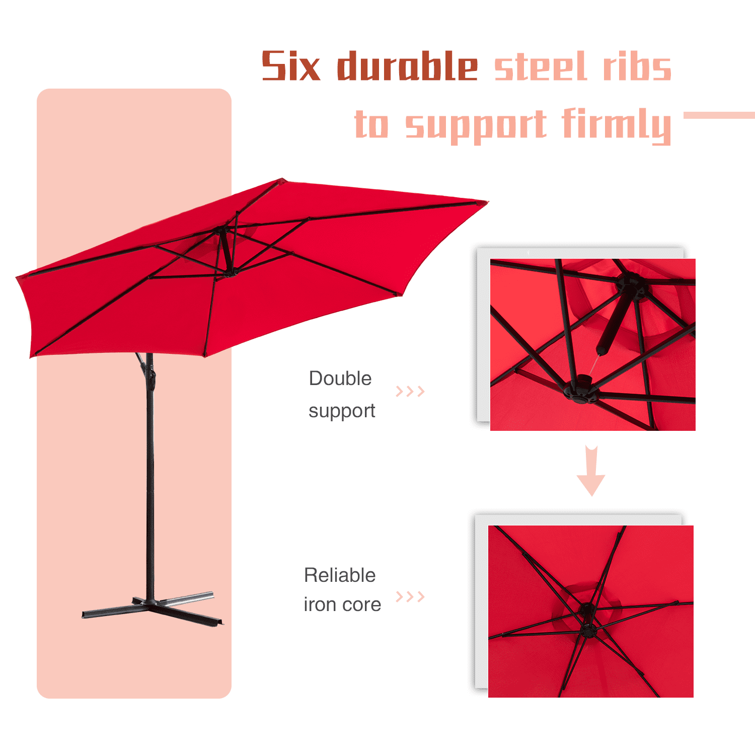 Lacoo 10-Foot Offset Hanging Polyester Market Outdoor Patio Umbrella Steel Frame and Easy Tilt, Red