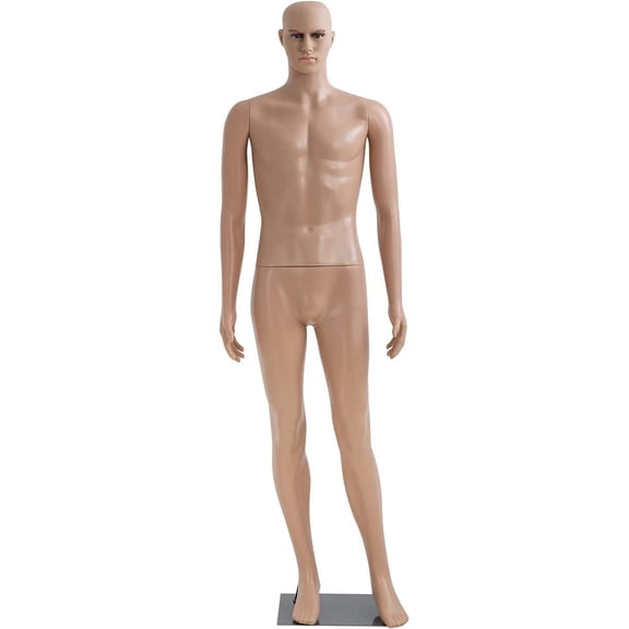 Male Sewing Mannequin Polyethylene (PE) Full Body Retail 73 inches Mannequin Material Mannequin Torso Detachable Stand Head Arm Rotation Metal Base for Display Clothing