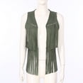 thumbnail image 4 of Sholeno Women's Fringe Vest Sleeveless 70s Hippie Faux Suede Rivets Tassel Jacket Cardigan Tops Army Green L, 4 of 6