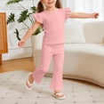 thumbnail image 5 of Amidoa Girls Summer 2 Piece Outfits Kids Ruffle Sleeve T-Shirt and Cute Casual Pants Clothing Sets Pink Size 5T, 5 of 5