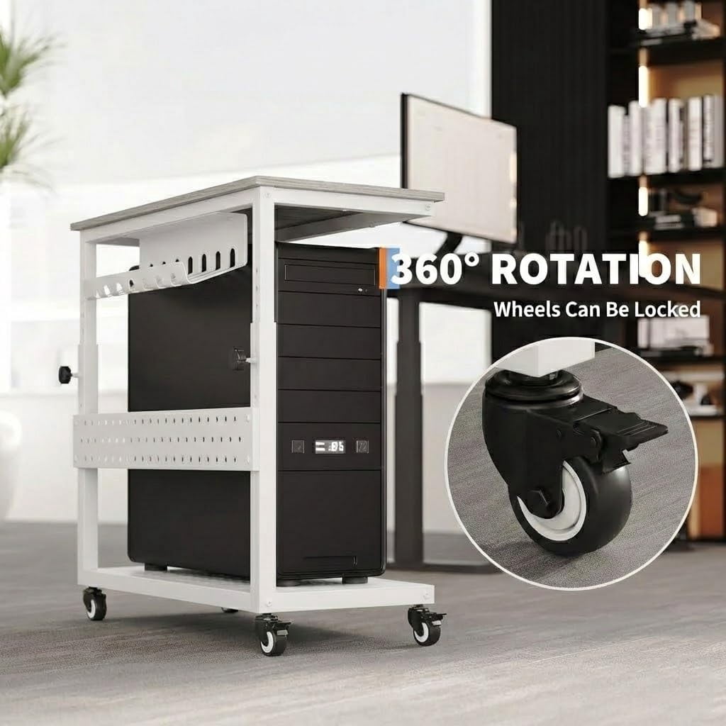 28" Computer Tower Stand, Adjustable Under Desk PC Cart, Mobile Rolling CPU Holder, Perfect for Office,Laptop Desk.
