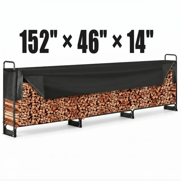 Heavy Duty 47 Inch Outdoor Firewood Rack Iron Log Storage Holder Metal Fire Wood Stacking Stand for Patio Backyard Bonfire Black
