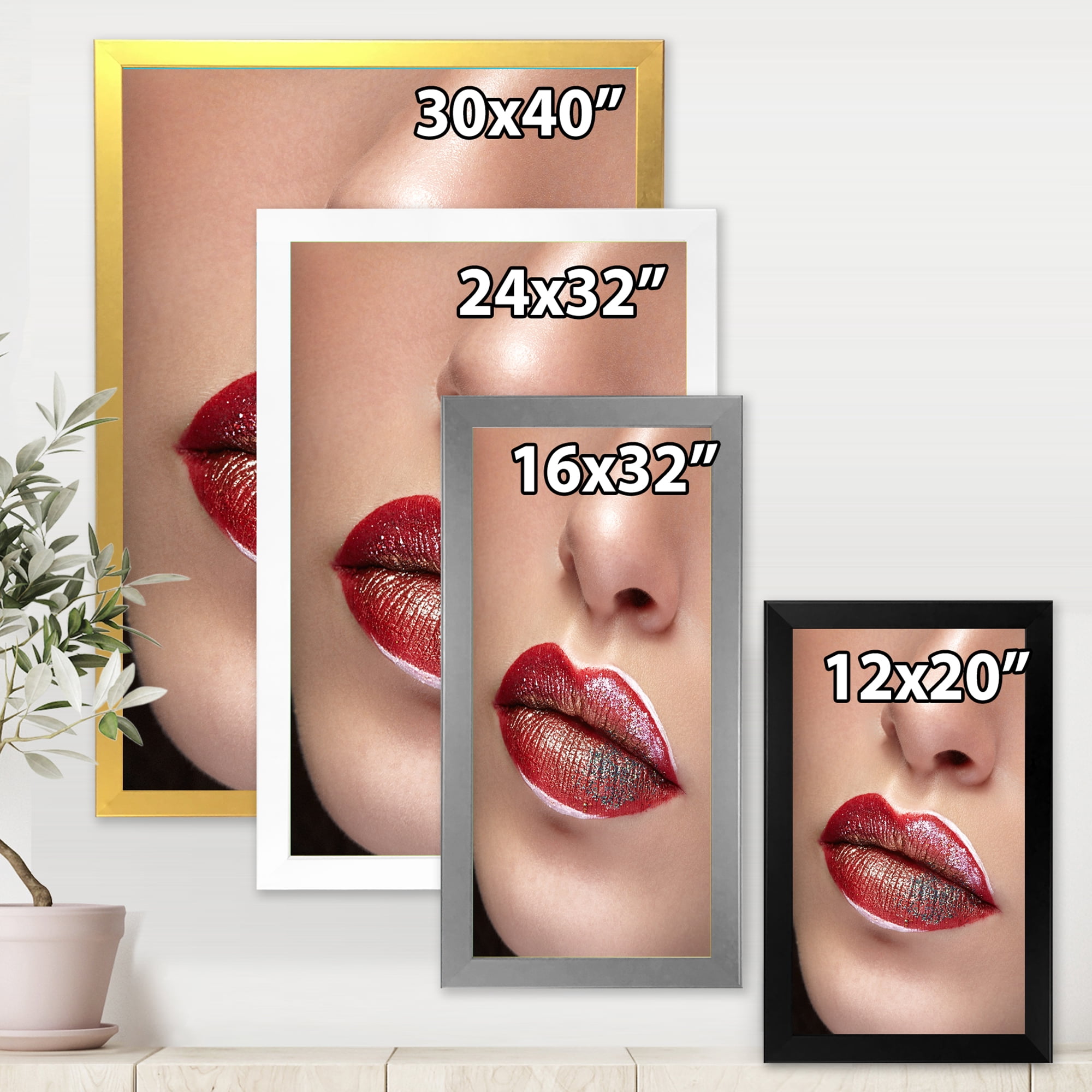Designart 'Close Up Lips With Professional Lipstick and Make Up' Modern Framed Art Print