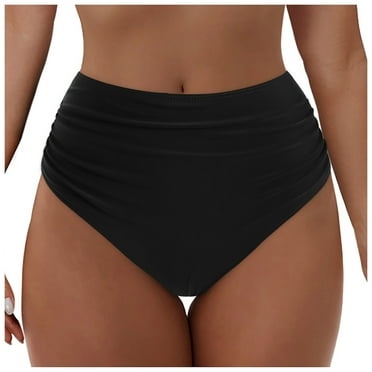 Xudanell Women High Rise Sexy Bikini Bottoms - Moderate Coverage Bathing Suit Bottoms High Waisted Swimsuit Brief (Black,L)