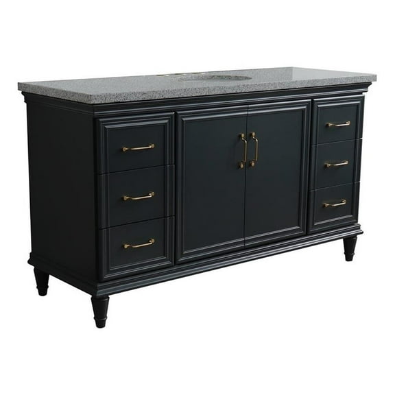 61 in. Single Wooden Vanity  Dark Gray Gray Granite Oval Sink