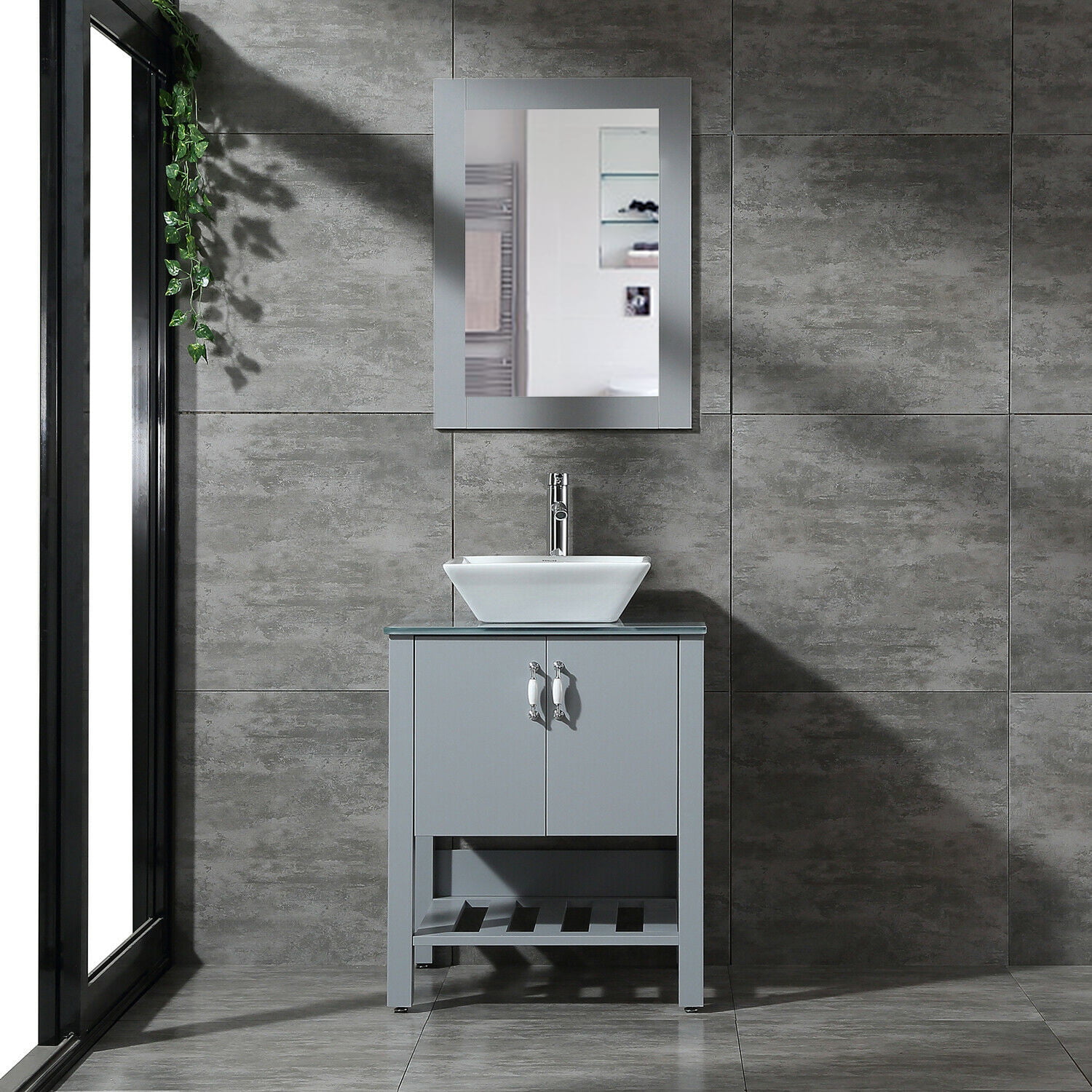 Details about   24" Bathroom Vanity Cabinet Single Wood Vessel Sink Top Sink Cabinet Modern