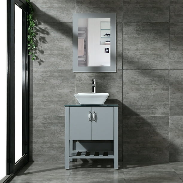 Wonline 24" Gray Bathroom Vanity Wood Cabinet Single Sink ...