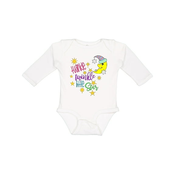 Inktastic Twinkle, Twinkle, Little Star with Yellow Moon in Night Cap Boys or Girls Long Sleeve Baby Bodysuit
