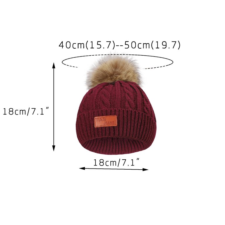 Baby & Toddler Winter Pom Pom Beanie Hat — Chunky Knit Faux Fur Pom, Navy, One Size