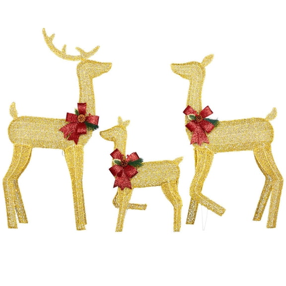 Demi Bonn 3-Piece Lighted Christmas Reindeer Family Set Outdoor Decorations, Weather Proof 2D Deer Family Pre-lit 200 LED Warm White Lights with Stakes