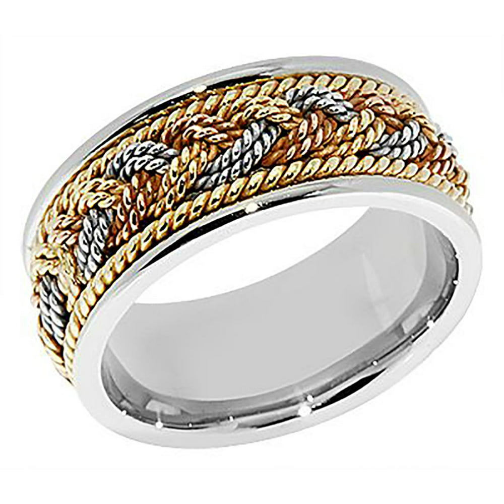 World Jewels & Co - 14k Tri-Color Gold 8MM Hand Braided Weave Rope ...