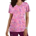 thumbnail image 1 of TIMIFIS Hauts de Sarrau pour Femmes Saint-Valentin Manches Courtes Col en V Hauts Uniforme Saint-Valentin Imprimé Poches Blouse Soins Infirmiers avec Poches pring, 1 of 4