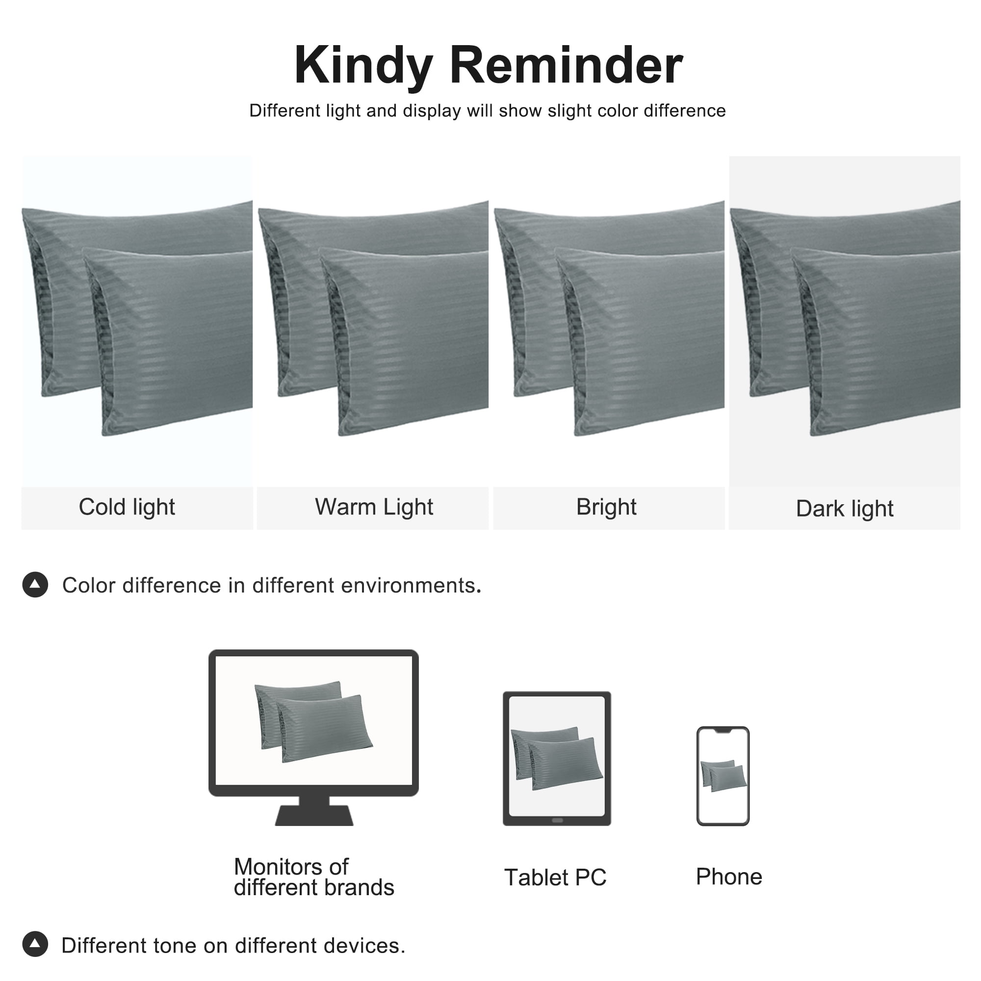 Unique Bargains Soft Durable Set of 2 Microfiber Striped Pillowcase Dark Gray King (20"x36")