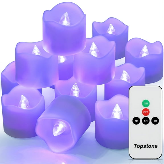 Topstone Flameless Candles with timer,Remote Controlled Led Tealight ,Battery Powered Electric Candles ,Fake Candles for Party Halloween Thanksgiving Decoration,Purple light ,12 pcs