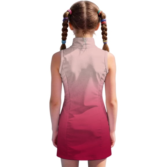 HAYIMI Child Girls Dress Sleeveless Performance With Zipper Collar For Sportswear Gradient O-Neck Stylish Dresses