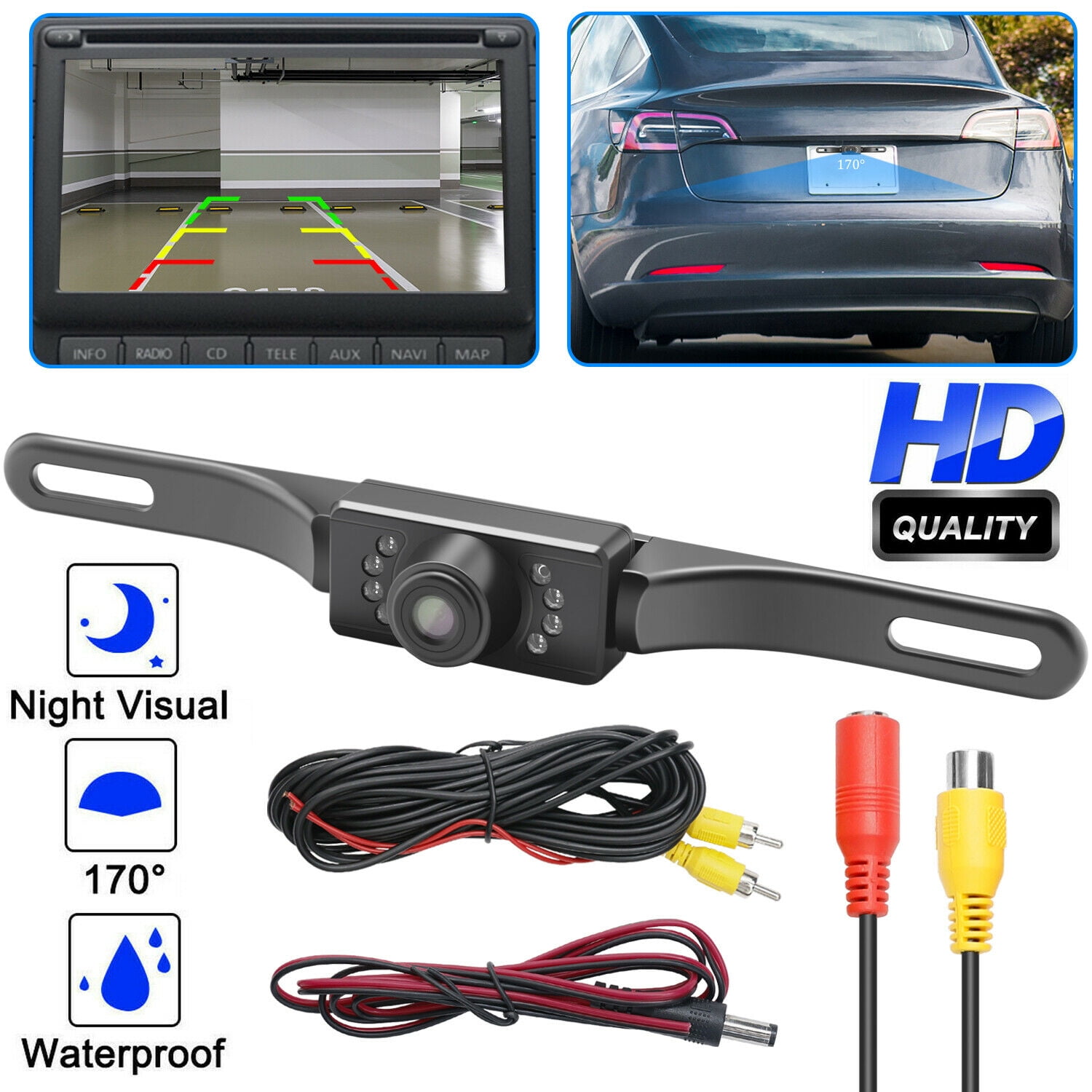Working on the APP for Car/SUV/Truck/Van Wi-Fi License Plate Backup Camera with Frame for iOS and Android 170°Wide Angle Rear View Camera with 8 LED Lights Night Vision IP69K Waterproof Parking Line