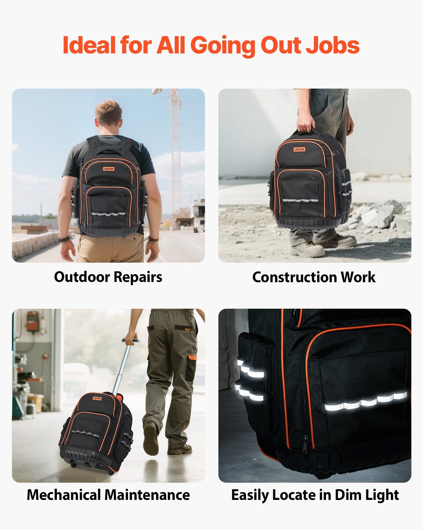 Rolling Tool Backpack 45 Pockets Heavy Duty Roller Tool Bag on Wheels