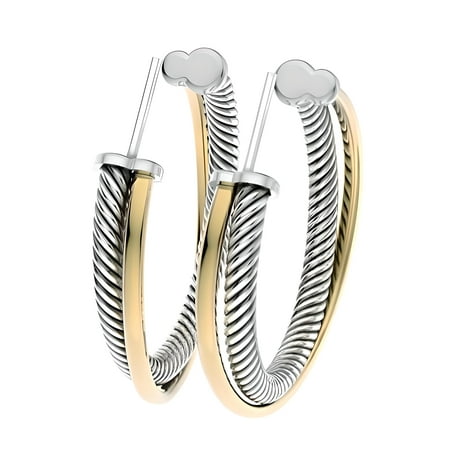 1 .3 Inch (33mm) Crossover Two-Tone Hoop Earrings in 925 Sterling Silver – Stylish and Elegant Design