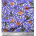 thumbnail image 1 of Soimoi Purple Poly Georgette Fabric Flying Bird & Floral Decor Fabric Printed BTY 52 Inch Wide, 1 of 3