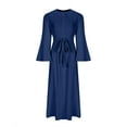 thumbnail image 4 of YUTK Robes pour Femmes Automne, Robe d'Hiver Douce et Mince à Manches Trompette Plissées Col Rond Bleu m, 4 of 6