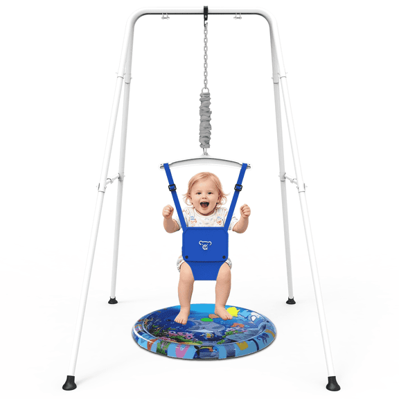 Baby Jumper with Stand, Portable Baby Bouncers and Jumpers with Water Mat, Jumper for Baby Boys/Girls, Blue