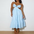 thumbnail image 3 of Women‘s Midi Cami Dress Solid Spaghetti Strap V-Neck Flowy Dress, 3 of 7