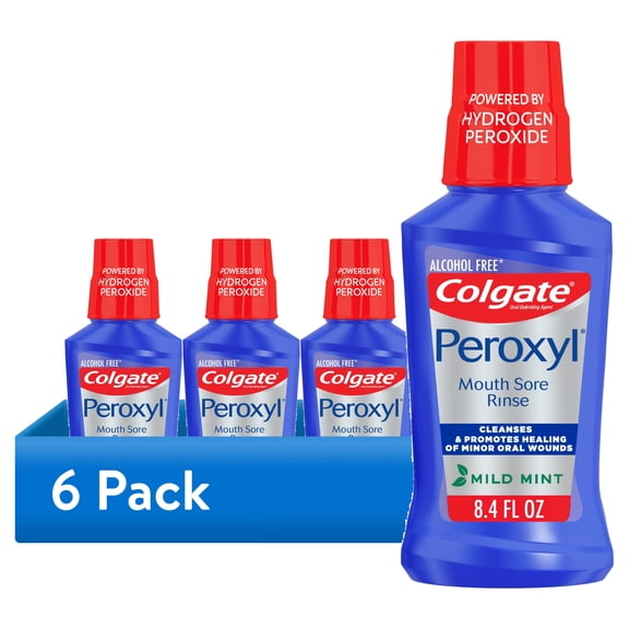 (6 pack) Colgate Peroxyl Mouth Sore Rinse Wash, Mild Mint, 8.45 fl oz